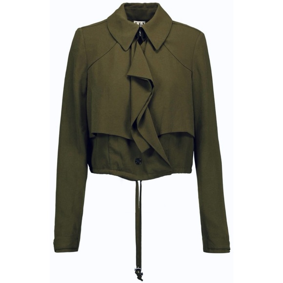 HAUTE HIPPIE • Olive Green Cropped Drawstring Trench Jacket, S - Picture 4 of 16